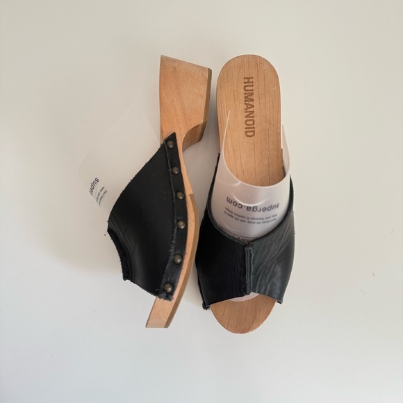 Humanoid Leather Wood Heel Sandals Black Open Toe Clogs EU36 Quiet Luxury - Picture 2 of 7